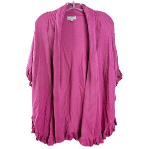 Joseph A Cardigan Medium Knit Poncho Shawl Ruffle Open Rayon/Nylon Boho Top EUC